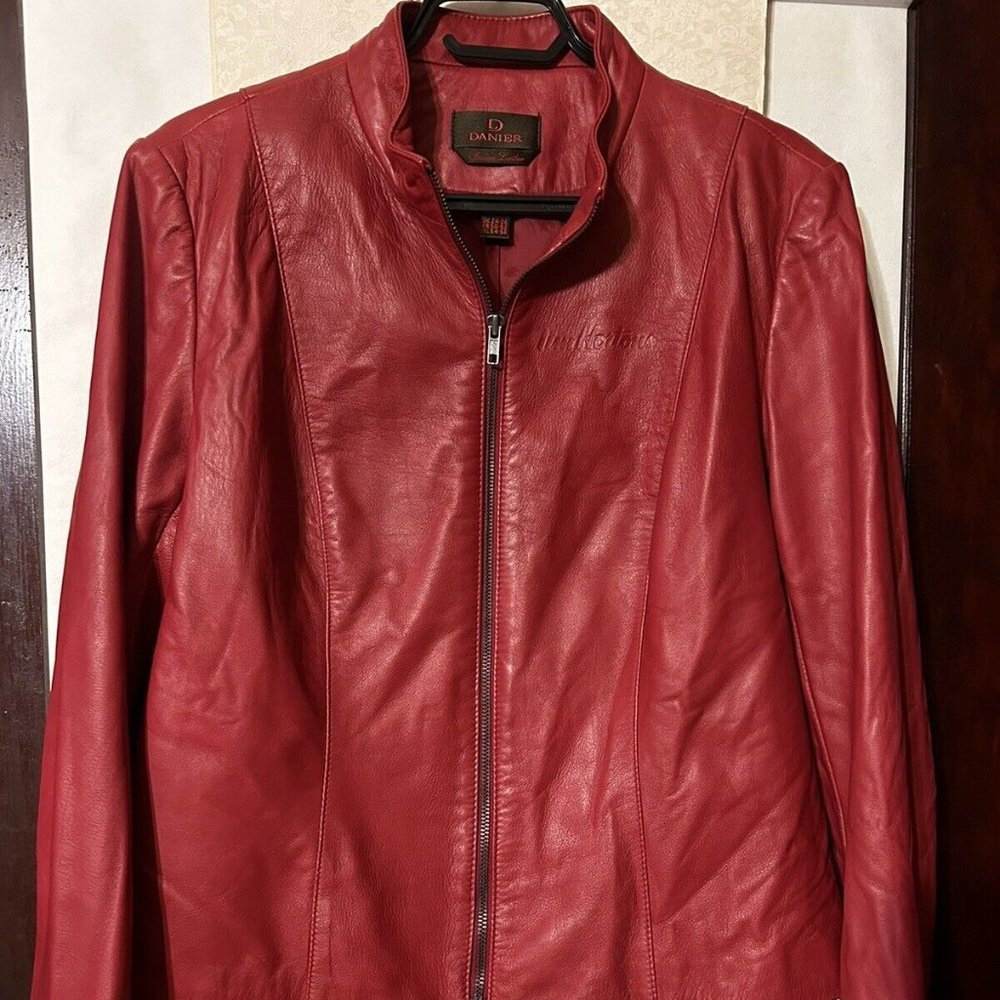 Vintage Canada Made Danier Tim Horton’s Red Italian Lamb Leather Jacket, Sz XL